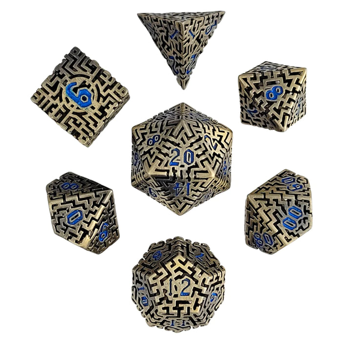 Mad Maze Antique Gold Hollow Set of 7 Metal Dice