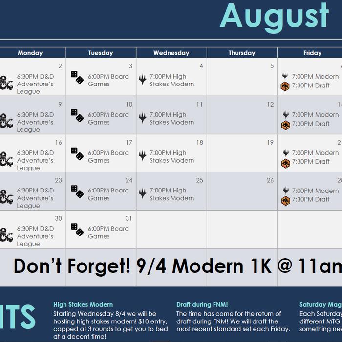 August Event Schedule