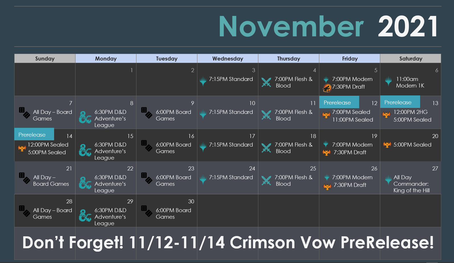November Event Schedule