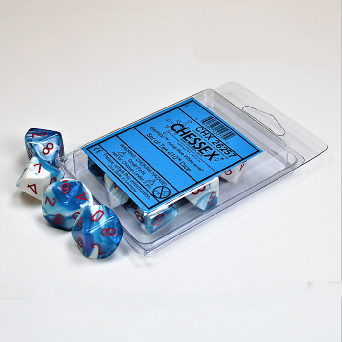 Gemini Astral Blue-White/red Set of Ten d10s