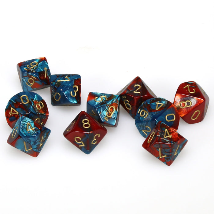 DICE SET D10 (10) GEMINI RED-TEAL w/ GOLD