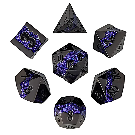 Galactic Flow Gunmetal Violet 7-Piece Metal Dice Set