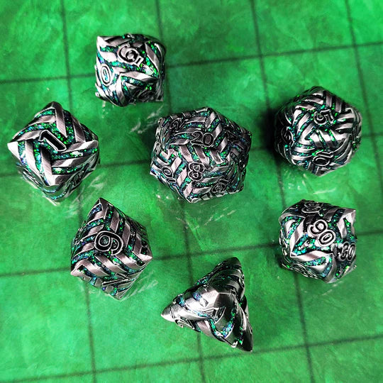Cosmic Energy Nickel Green-Purple Metal RPG Dice Set of 7