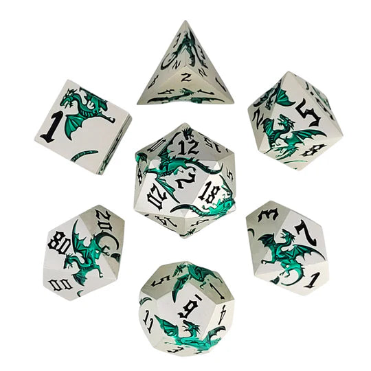 Dragon Attack Silver Green Metal RPG