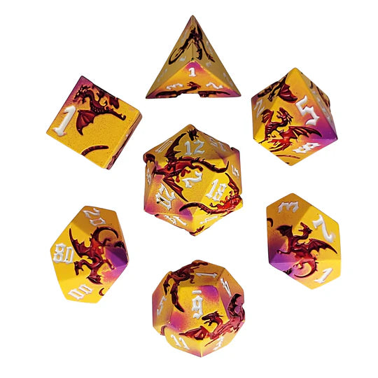 Dragon Attack Yellow Red Metal RPG Dice
