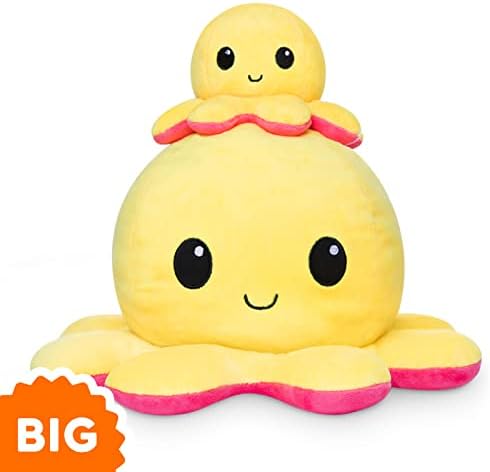 Big Reversible Octopus Plush - Angry Red/ Happy Yellow