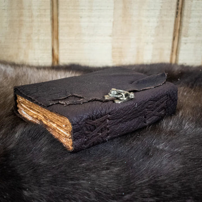 Natural Edge Buffalo Leather Journal 5in x 6.5in (stained pages)