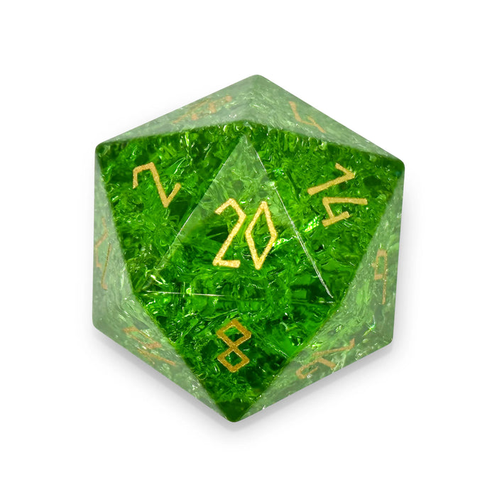 Shattered Zircon Emerald - Gold Font Boulder 30MM Glass Dice