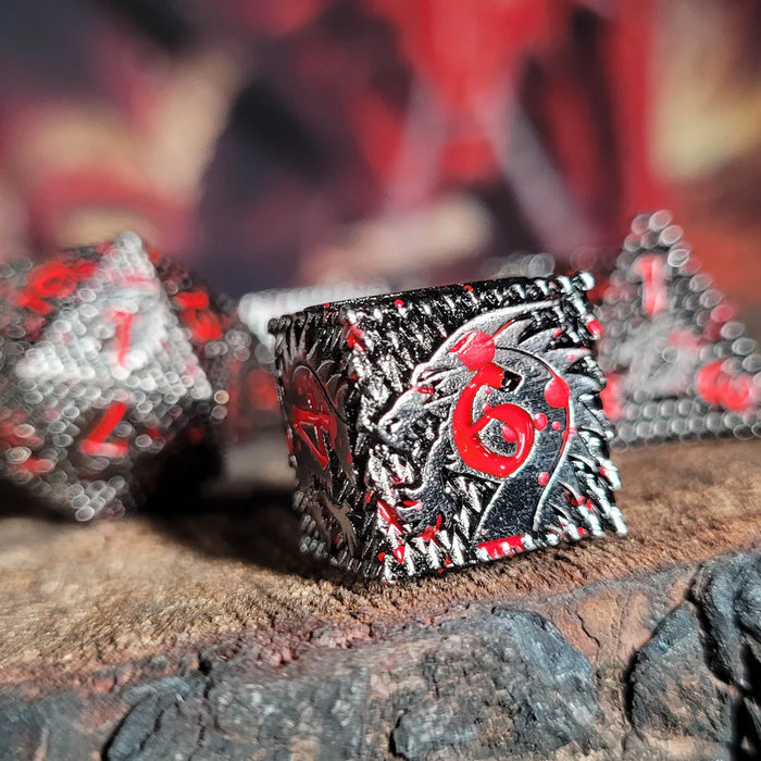 Dragon's Head Sigil Iron & Blood 7-Piece Metal Dice Set