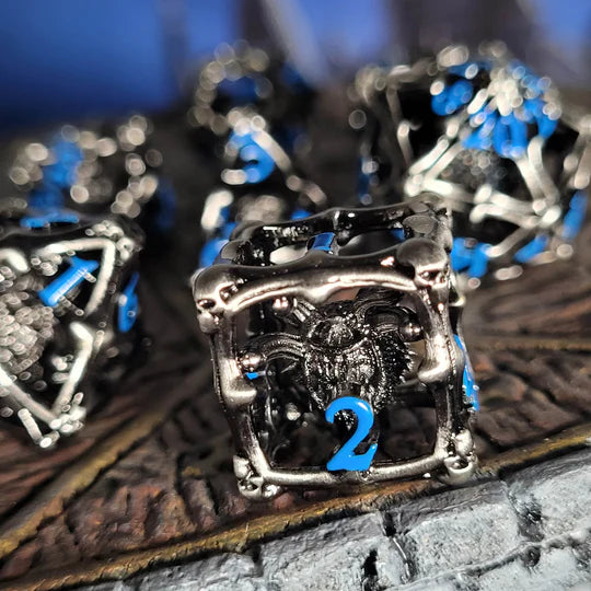 Grave Watcher Silver Blue Hollow | Set of 7 Metal Dice