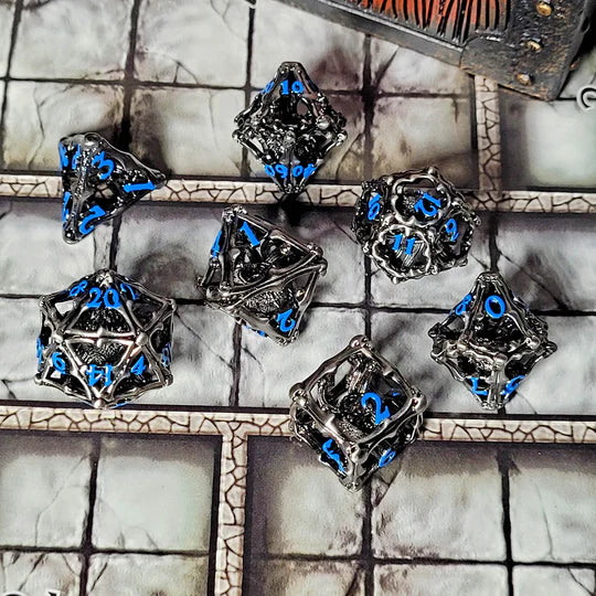 Grave Watcher Silver Blue Hollow | Set of 7 Metal Dice