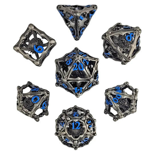 Grave Watcher Silver Blue Hollow | Set of 7 Metal Dice