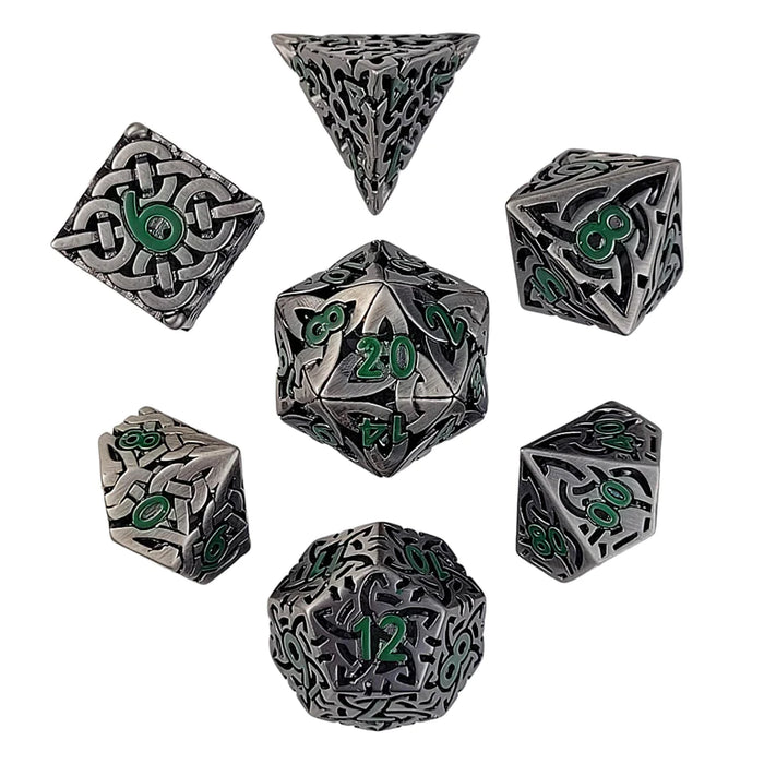 Sacred Hollows Silver Green Hollow | Set of 7 Metal Dice