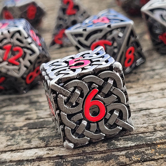 Sacred Hollows Silver Red Hollow | Set of 7 Metal Dice