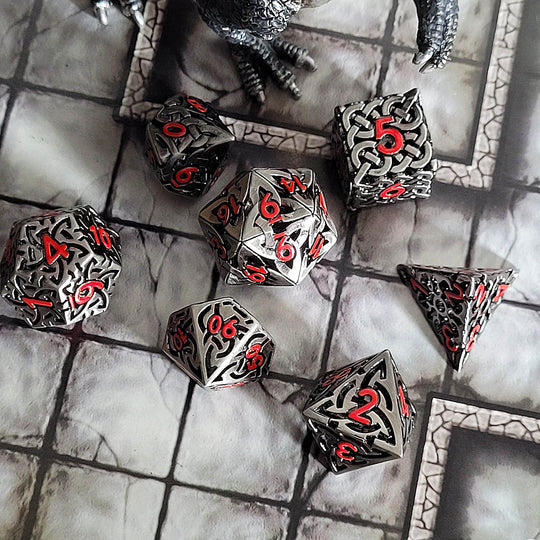 Sacred Hollows Silver Red Hollow | Set of 7 Metal Dice