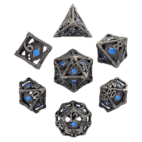 Serpent's Eye Silver Hollow Metal RPG Dice Set