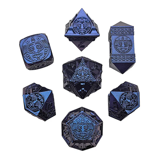 Nahuatl's Chance Metal RPG Dice Set - Blue