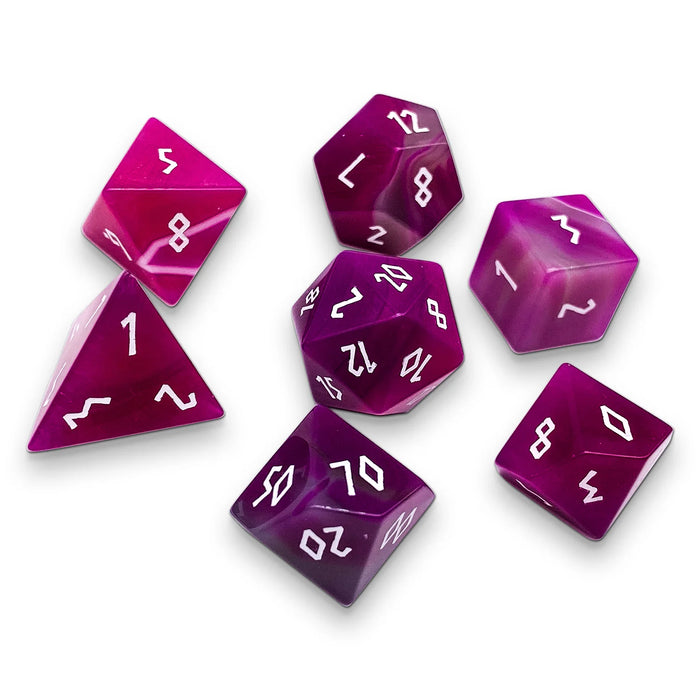 Pink Striped Agate - Piece RPG Set Gemstone Dice