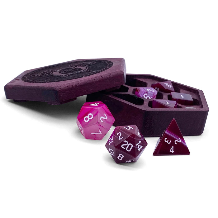 Pink Striped Agate - Piece RPG Set Gemstone Dice