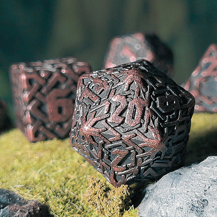Brighid's Snaidhm Weathered Copper 7-Piece Metal Dice Set