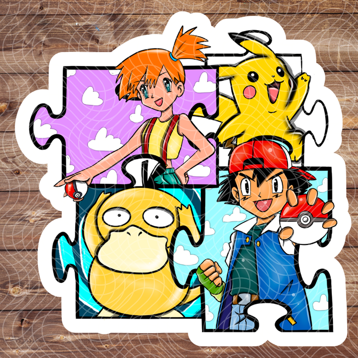 3" Ash Pika Poke Jigsaw Anime Movie Video Game Vinyl Sticker
