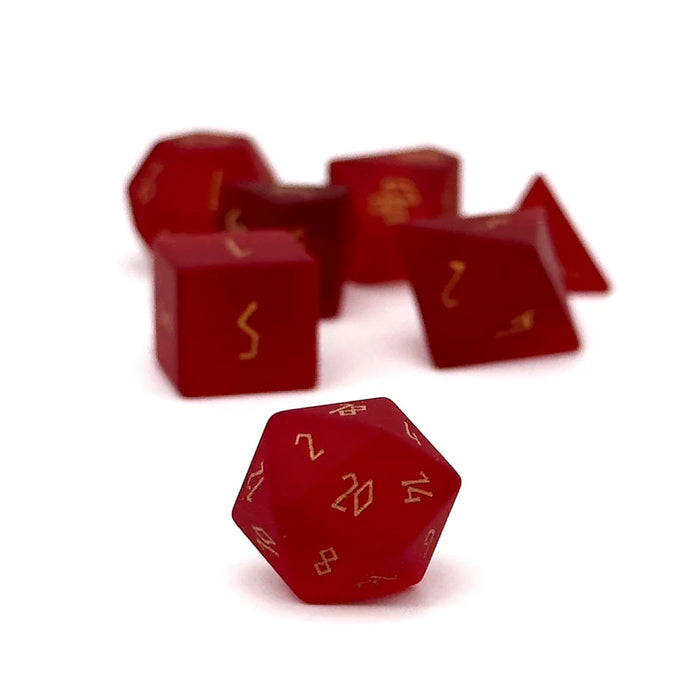 RPG 7 Dice Set | Gemstone - Frosted Garnet - Pebble