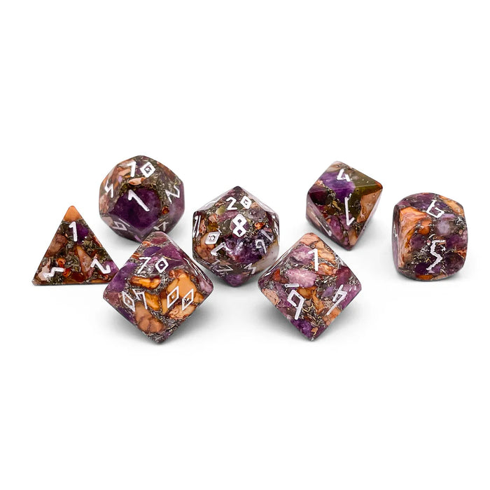 RPG 7 Dice Set | Gemstone - Imperial Jasper - Lepidolite Orange