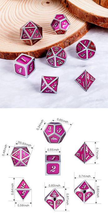 Metal and Enamel Dice set 7 - Magenta and Silver