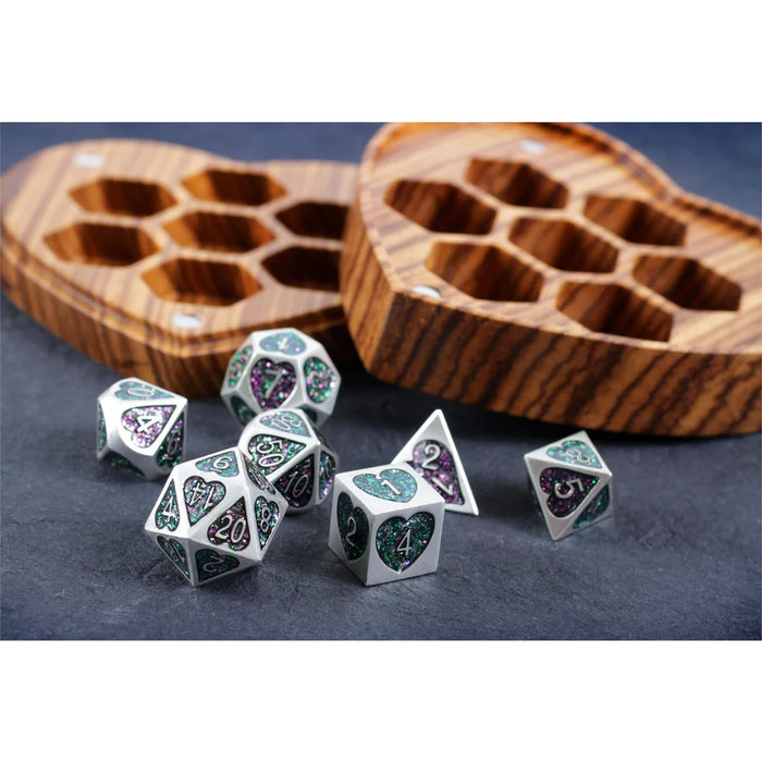 Forest Heart Set of 7 Heart-Shaped Metal Dice