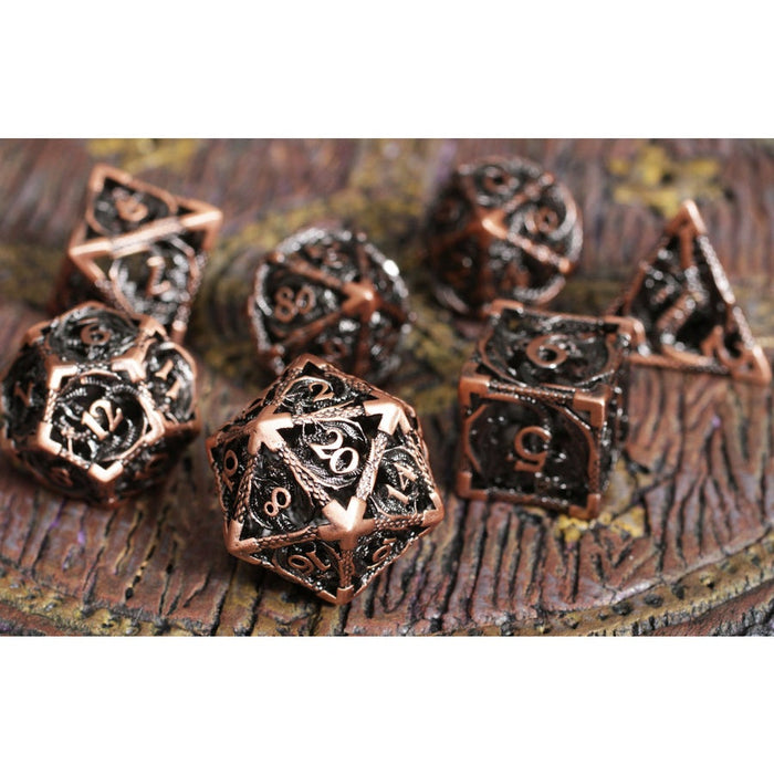 Copper Dragons Hollow 7-Piece Metal Dice Set