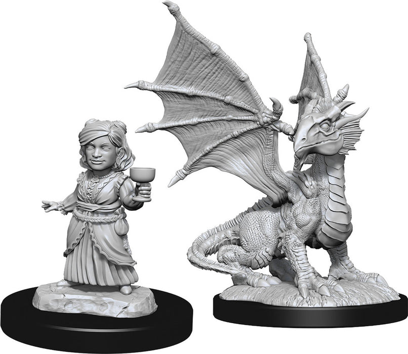 D&D Nolzur's Marvelous Unpainted Minis: Silver Dragon Wyrmling & Female Halfling